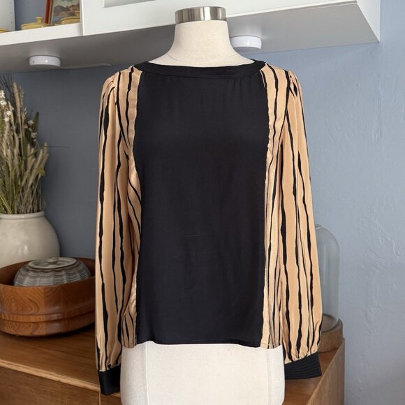 Vtg 80s DAVID HAYES 3pc Silk Blouse Blazer & Pleated Skirt Suit Striped - Picture 3 of 12